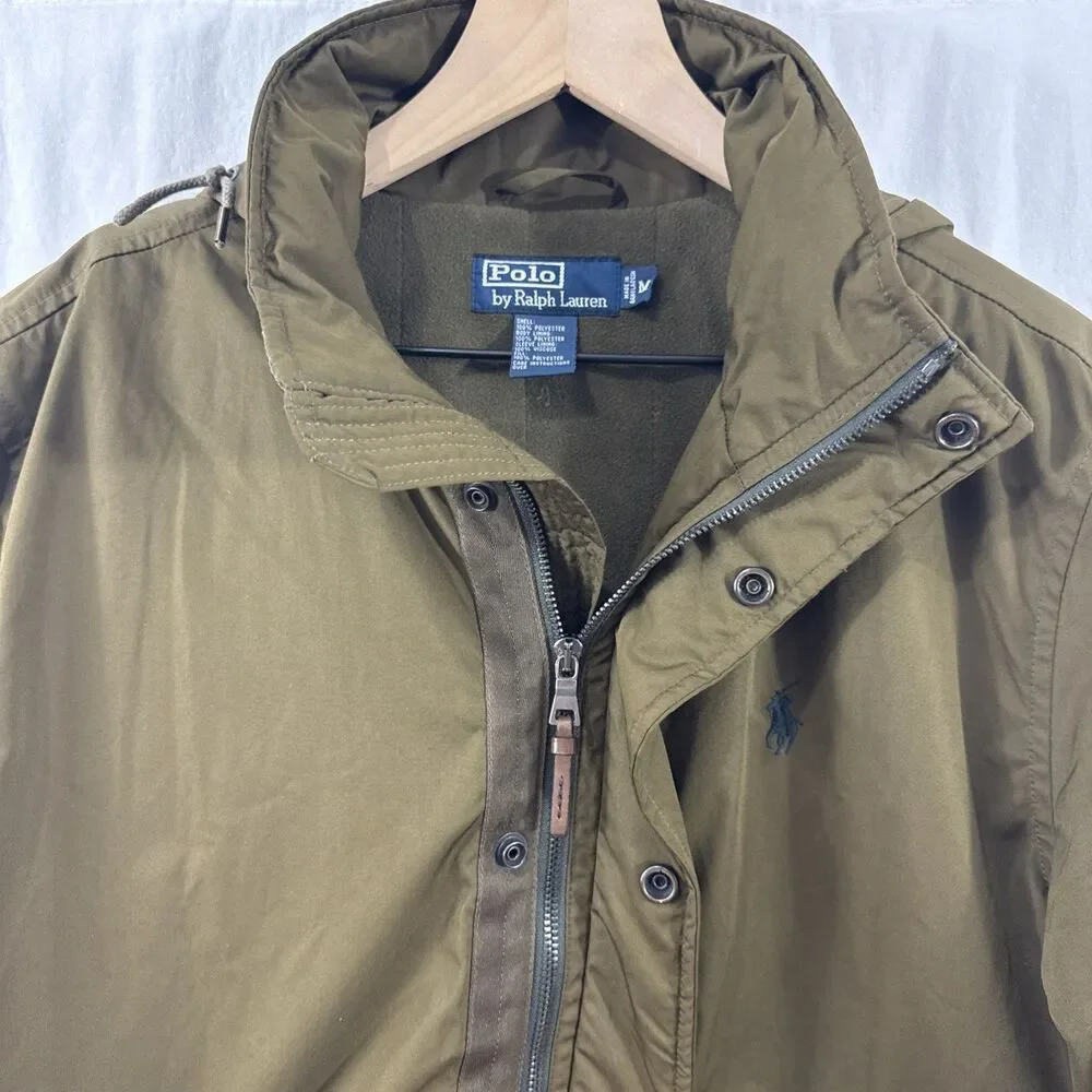 Polo Ralph Lauren Olive Green Fleece Lined Hooded Zip Jacket Mens Sz M Preppy